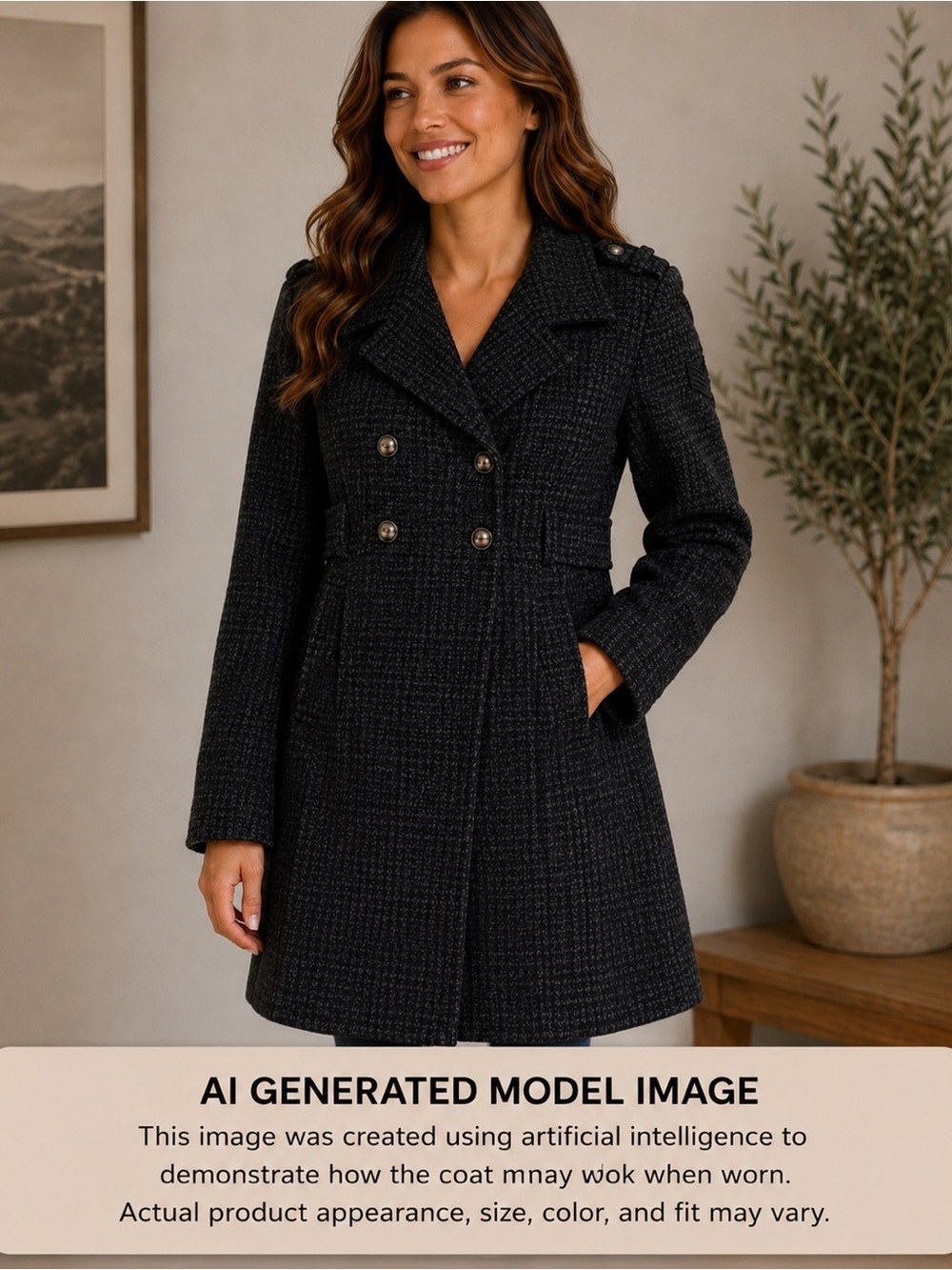 Buffalo Women's Outerwear Long Coat Wool Blend Peacoat Black/Gray Size L